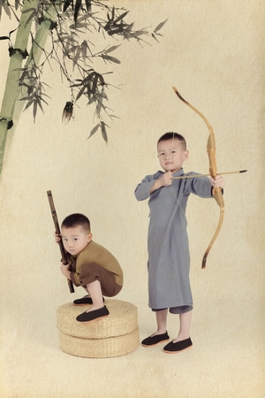 男孩-民国风-画意-小孩-中国风 图片素材