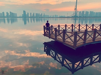 河-风景-夕阳-建筑-码头 图片素材