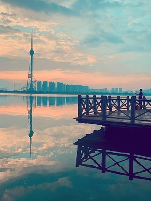 河-风景-夕阳-建筑-码头 图片素材