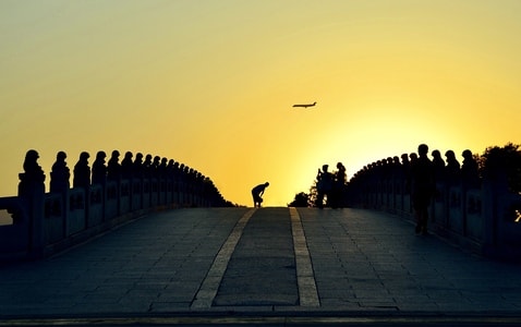 剪影-十七孔桥-夕阳-颐和园-运动 图片素材