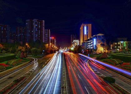 车轨拍摄-城市夜景-夜景-城市-车道 图片素材