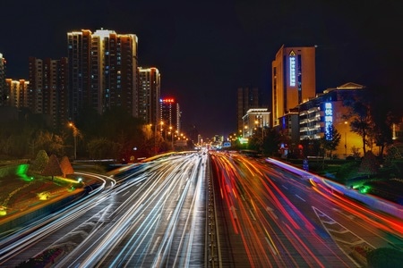 车轨拍摄-城市夜景-夜景-城市-车道 图片素材