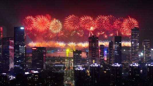 城市夜景-烟花-烟花-城市-城市风光 图片素材