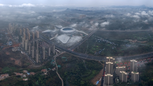 体育场-雨雾-开发区-点军区开发区-体育馆 图片素材