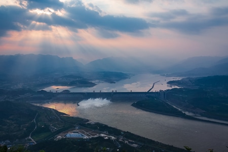 夕阳-三峡工程-海滨-湖-三峡工程 图片素材