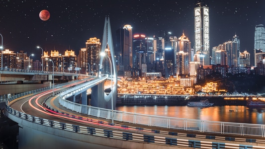 洪崖洞-桥-建筑-重庆-车流 图片素材