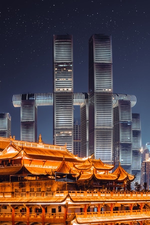 夜景-建筑-重庆-寺庙-来福士 图片素材
