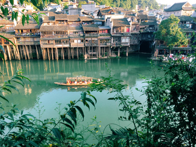 凤凰-吊脚楼-风景-河-河流 图片素材