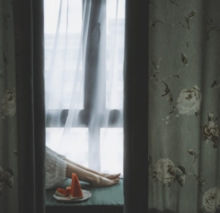 人像-写真-少女-法式写真-窗帘 图片素材