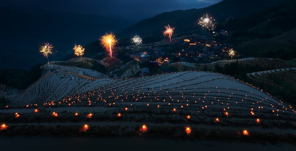 风光-端午-梳秧节-龙脊梯田-夜景 图片素材