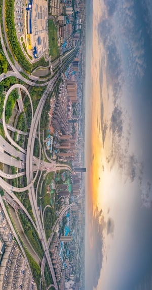 西安-高架桥-城市风光-朝霞-晚霞 图片素材