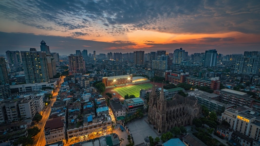 广州-日落-城市-日落-建筑 图片素材