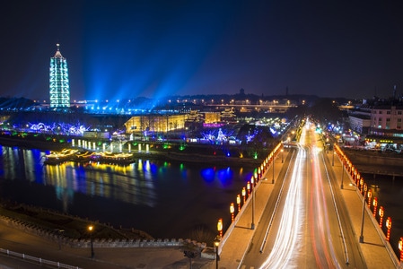 夜色-风光-夜景-河流-道路 图片素材