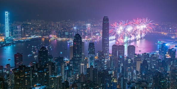 维多利亚港-风光-天际线-烟花-香港 图片素材