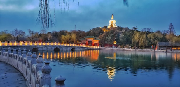 北京-北海-白塔-无人-夜景 图片素材