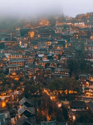 旅行-夜景-西江千户苗寨-苗寨-村寨 图片素材