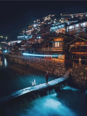 旅行-夜景-苗寨-风景-湖 图片素材
