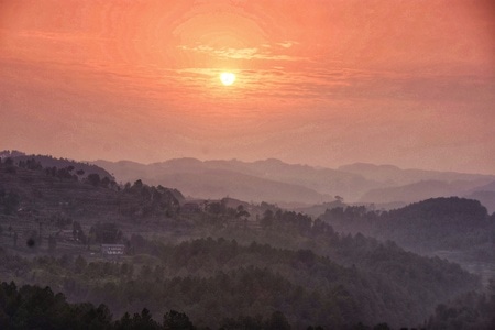 夕阳-远山-风景-风光-自然 图片素材