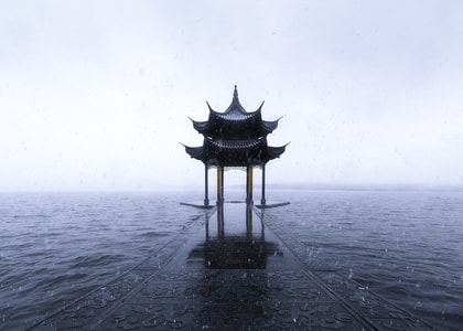 集贤亭-雪天-落雪-杭州-浙江 图片素材