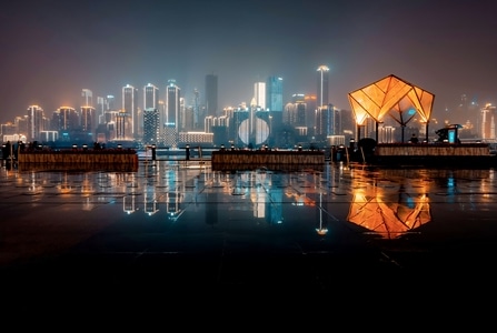 看你的城市-倒影-城市-城市风光-南滨路 图片素材
