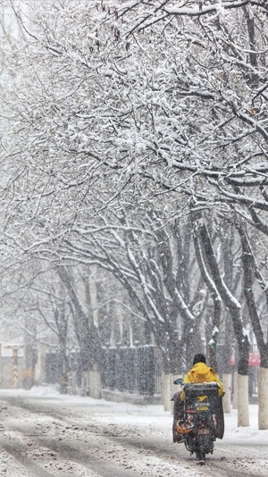 雪天抗疫-男性-男人-外卖员-暴雪 图片素材