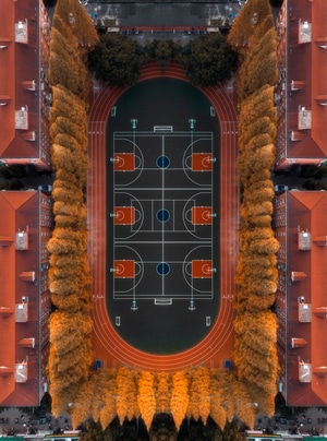 航拍-魔都映像-色彩-城中村-篮球场 图片素材