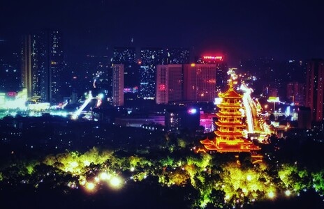 佛山-魁星楼-甜甜圈-建筑-夜色 图片素材