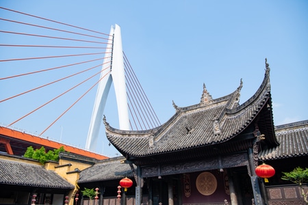 古今对比-古建筑-湖广会馆-千厮门大桥-重庆 图片素材