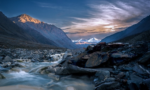 青海-日出-流水-风景-风光 图片素材