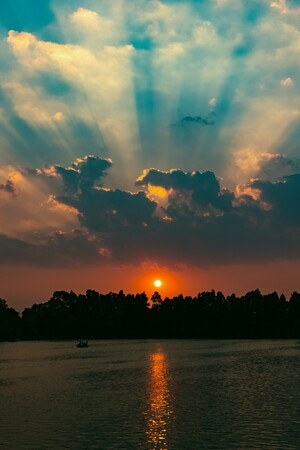 夕阳-榕江-西湖-揭阳-丁达尔 图片素材