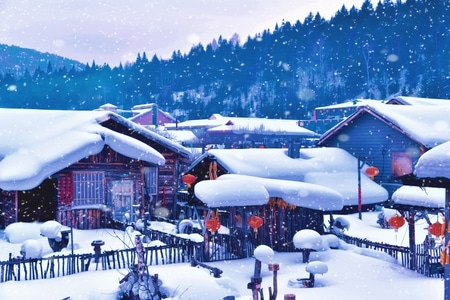 旅行-雪景-雪乡-梦幻家园-东北 图片素材
