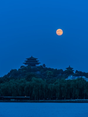 月亮-北海-景山-建筑-夜景 图片素材