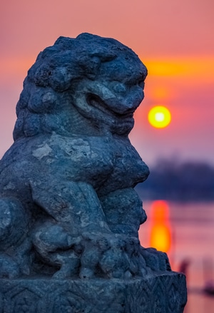 夕阳-颐和园-十七孔桥-落日-石狮子 图片素材