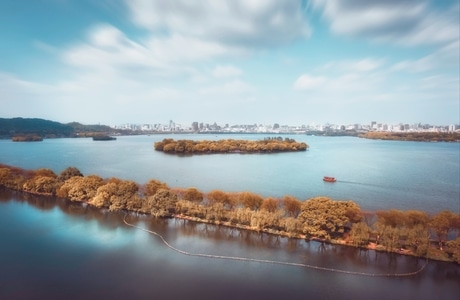 杭州市-景观-航拍-俯视-苏堤 图片素材