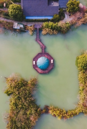 俯视-湖-西溪湿地国家公园-杭州-航拍 图片素材