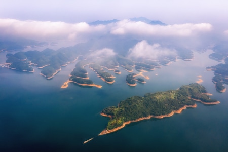 杭州市-旅游-航拍-俯视-千岛湖 图片素材