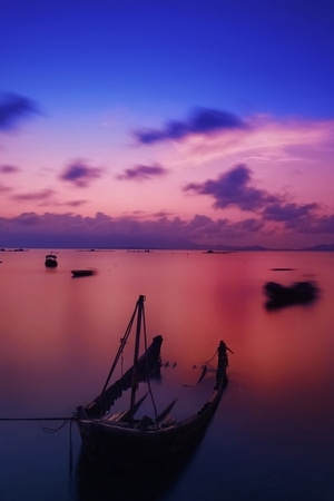 夜色-船-天空-日落-海陵岛大角湾 图片素材