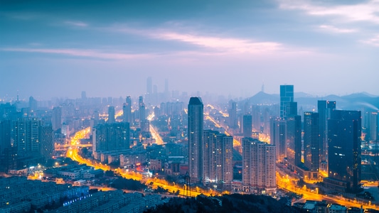 大连全景-早晨-多云-城市-滨城 图片素材