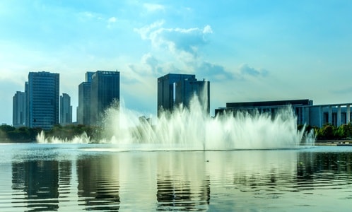 街拍-城市-喷泉-水池-水面 图片素材