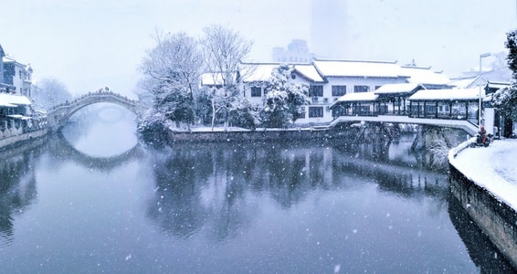 手机摄影-雪景-建筑-房屋-桥 图片素材
