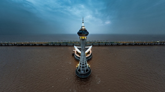 航拍-海天一洲-杭州湾跨海大桥-自然-夜景 图片素材