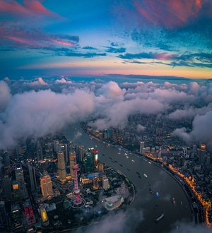 自然-风光-航拍-平流雾-陆家嘴 图片素材