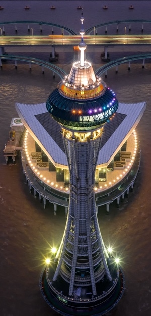 航拍-海天一洲-杭州湾跨海大桥-自然-夜景 图片素材