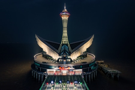 航拍-海天一洲-杭州湾跨海大桥-自然-夜景 图片素材