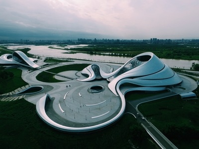 航拍-建筑-哈尔滨-哈尔滨大剧院-建筑 图片素材