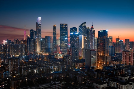 蓝调时刻-珠江新城-广州-城市-你好2020 图片素材