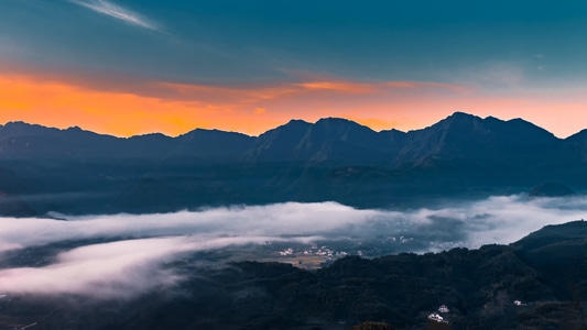 风光-乡村-霞光-山坡-山 图片素材