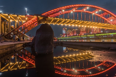 风光-夜景-城市-大桥-倒影 图片素材