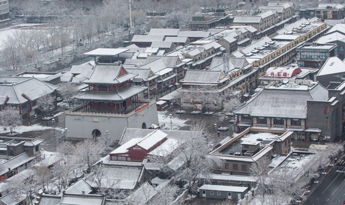 疫情防控中的新年-雪-鼓楼-飘雪-街头 图片素材