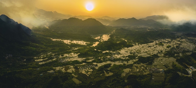 宣城市-夕阳-我要上封面-风景-山村 图片素材